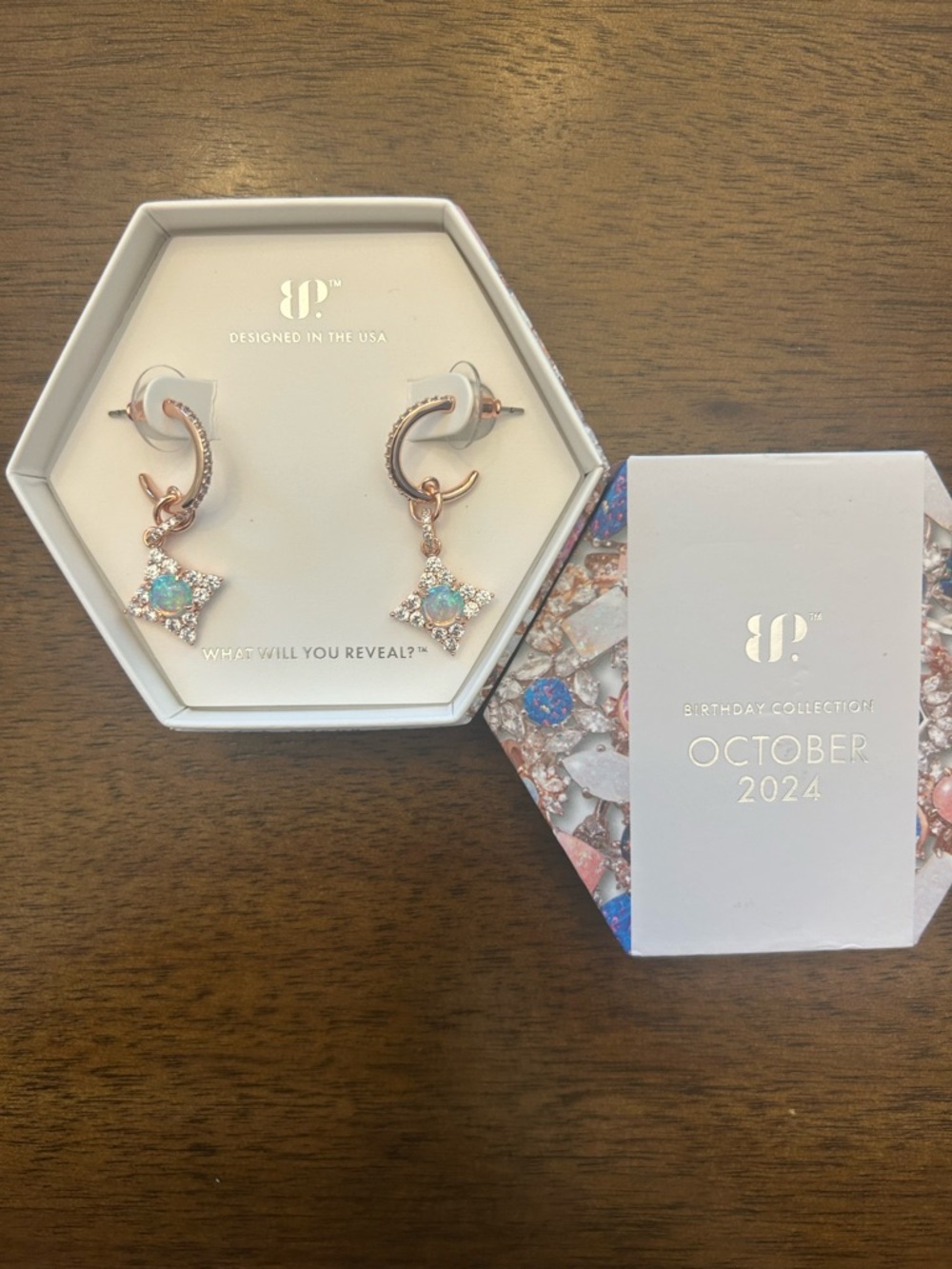 Bomb Party October 2024 Earrings Ice Blue Fire Opal Stud Earrings on Rose Gold